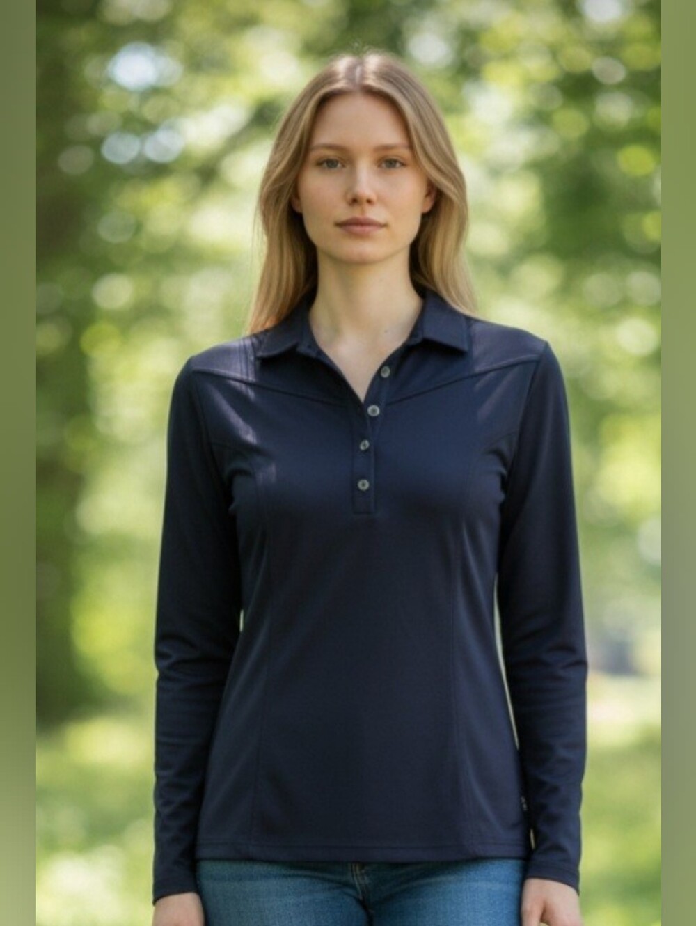 Walter Genuin Navy Long-Sleeve Polo Top